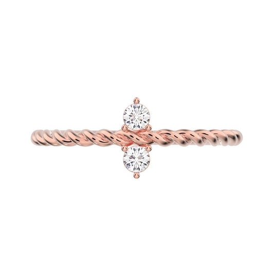 0.08 ct Round Cut Moissanite dainty Minimalist vertical 2 stone twist knot simple 14K / 18K Solid Rose Gold everyday ring