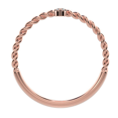 0.08 ct Round Cut Simulated Clear Diamond dainty Minimalist vertical 2 stone twist knot simple 14K / 18K Solid Rose Gold everyday ring