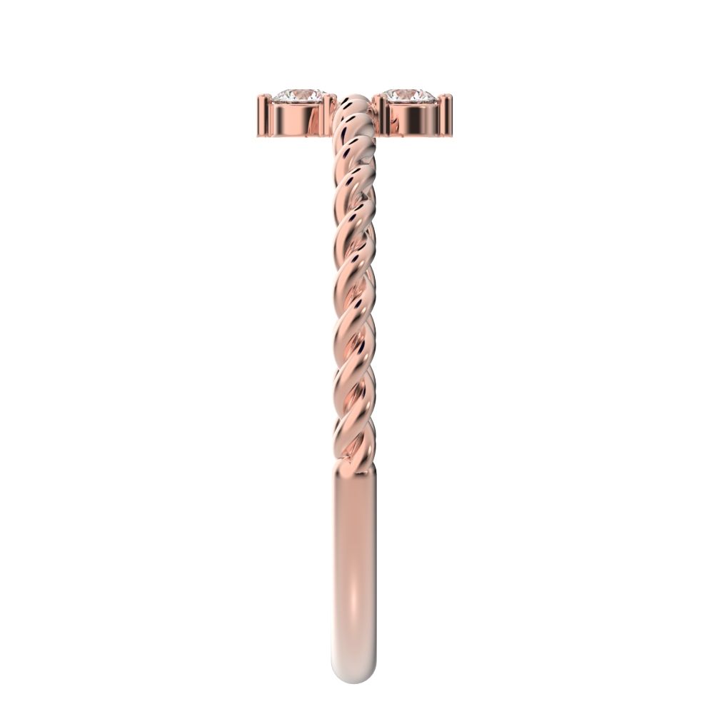 0.08 ct Round Cut Simulated Clear Diamond dainty Minimalist vertical 2 stone twist knot simple 14K / 18K Solid Rose Gold everyday ring