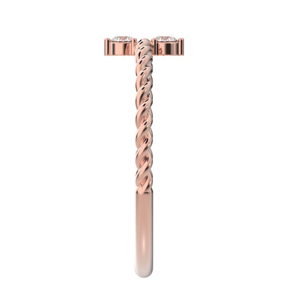 0.08 ct Round Cut Simulated Clear Diamond dainty Minimalist vertical 2 stone twist knot simple 14K / 18K Solid Rose Gold everyday ring