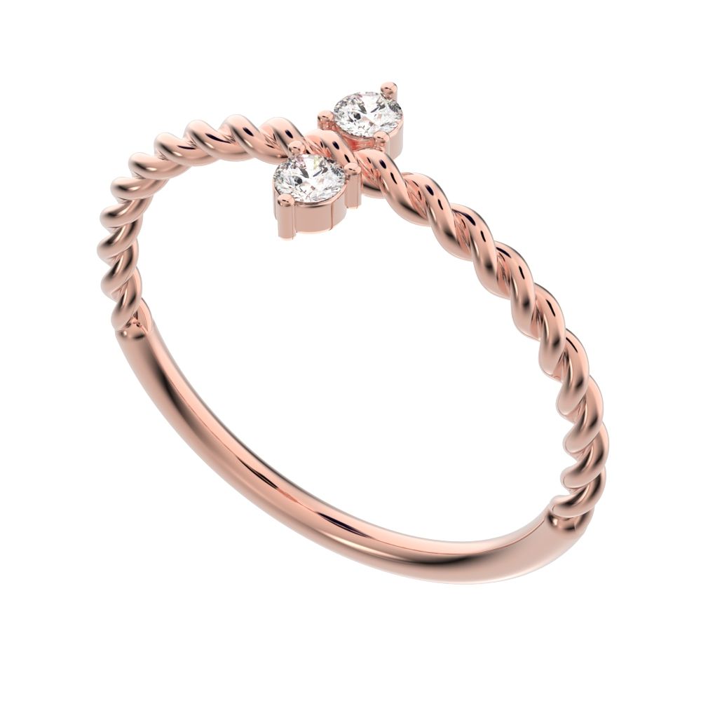 0.08 ct Round Cut Simulated Clear Diamond dainty Minimalist vertical 2 stone twist knot simple 14K / 18K Solid Rose Gold everyday ring