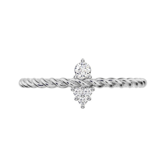 0.07 ct Round Cut Moissanite dainty Minimalist vertical 2 stone twist knot simple 14K / 18K Solid White Gold everyday ring