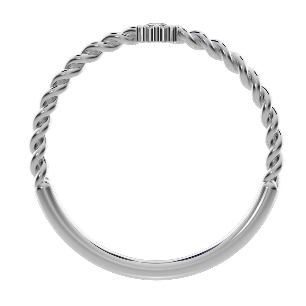 0.07 ct Round Cut Simulated Clear Diamond dainty Minimalist vertical 2 stone twist knot simple 14K / 18K Solid White Gold everyday ring