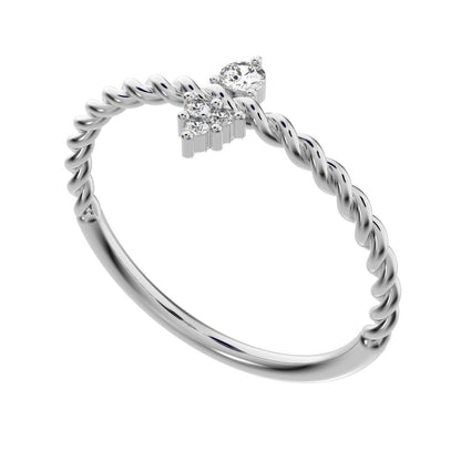 0.07 ct Round Cut Moissanite dainty Minimalist vertical 2 stone twist knot simple 14K / 18K Solid White Gold everyday ring