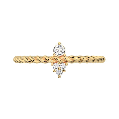 0.07 ct Round Cut Moissanite dainty Minimalist vertical 2 stone twist knot simple 14K / 18K Solid Yellow Gold everyday ring
