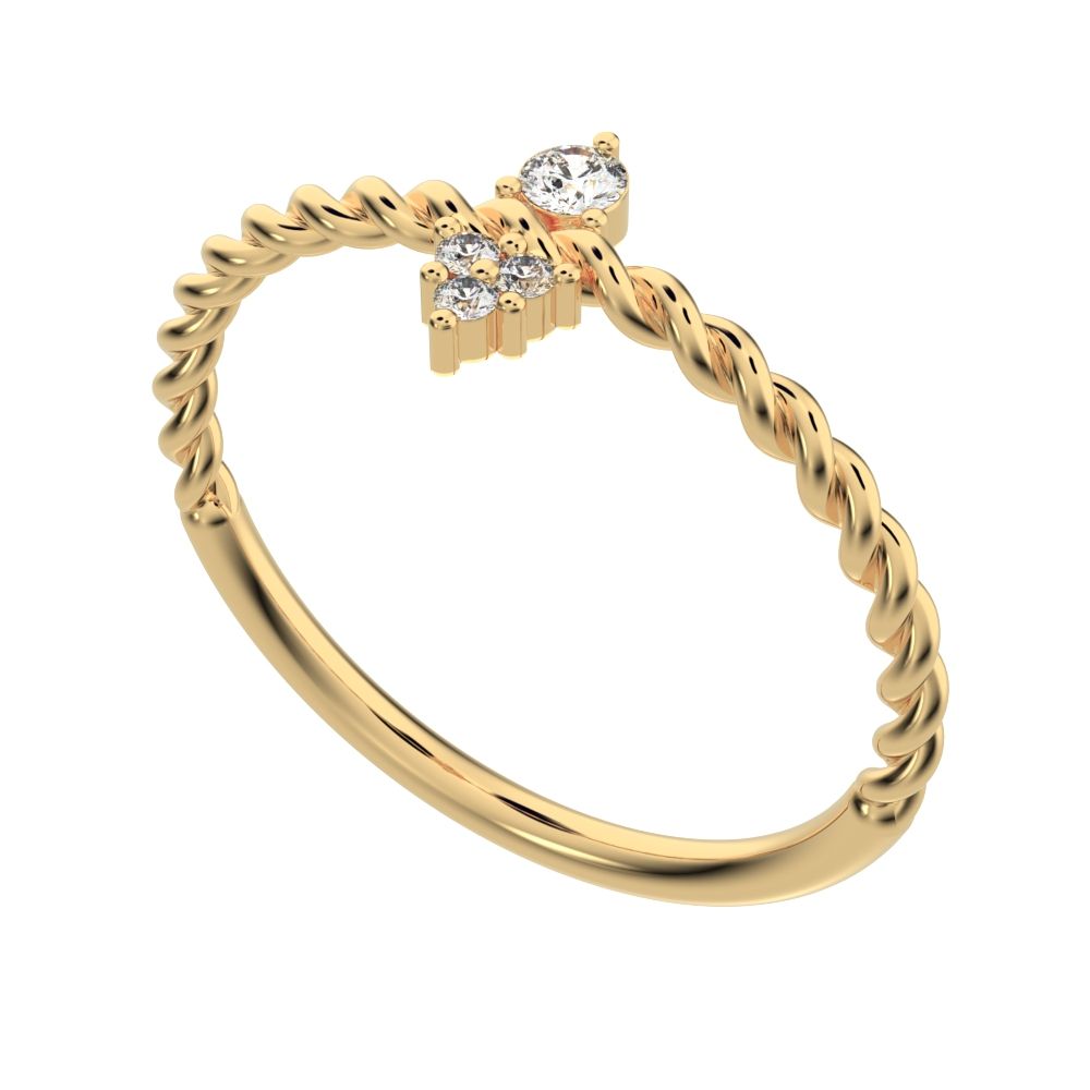 0.07 ct Round Cut Simulated Clear Diamond dainty Minimalist vertical 2 stone twist knot simple 14K / 18K Solid Yellow Gold everyday ring