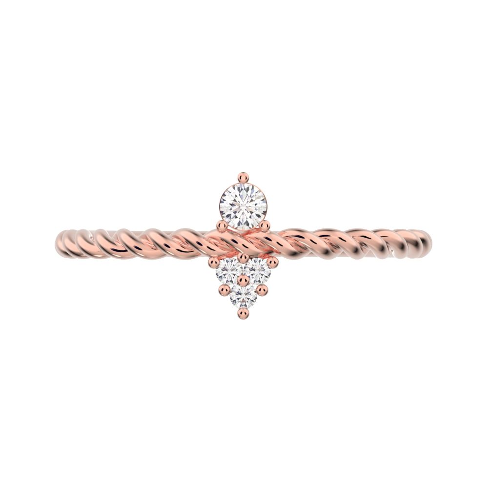 0.07 ct Round Cut Simulated Clear Diamond dainty Minimalist vertical 2 stone twist knot simple 14K / 18K Solid Rose Gold everyday ring