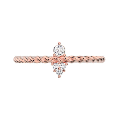 0.07 ct Round Cut Simulated Clear Diamond dainty Minimalist vertical 2 stone twist knot simple 14K / 18K Solid Rose Gold everyday ring