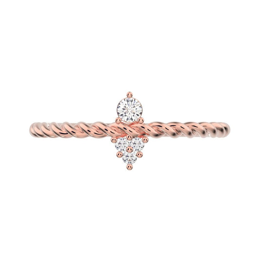 0.07 ct Round Cut Simulated Clear Diamond dainty Minimalist vertical 2 stone twist knot simple 14K / 18K Solid Rose Gold everyday ring