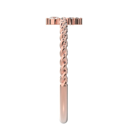 0.07 ct Round Cut Simulated Clear Diamond dainty Minimalist vertical 2 stone twist knot simple 14K / 18K Solid Rose Gold everyday ring