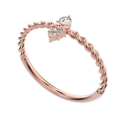 0.07 ct Round Cut Simulated Clear Diamond dainty Minimalist vertical 2 stone twist knot simple 14K / 18K Solid Rose Gold everyday ring