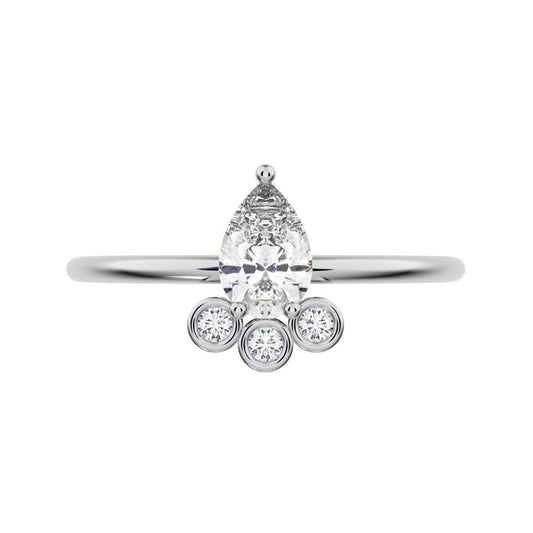 0.435 ct Pear Cut Simulated Clear Diamond dainty Minimalist vertical pyramid bezel 2 stone eye 14K / 18K Solid White Gold everyday ring