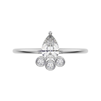 0.435 ct Pear Cut Moissanite dainty Minimalist vertical pyramid bezel 2 stone eye 14K / 18K Solid White Gold everyday ring