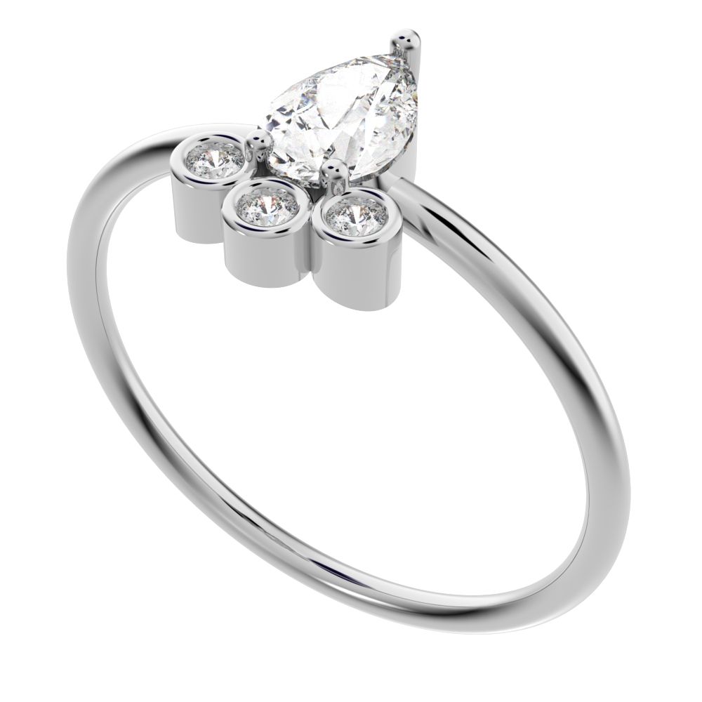 0.435 ct Pear Cut Simulated Clear Diamond dainty Minimalist vertical pyramid bezel 2 stone eye 14K / 18K Solid White Gold everyday ring