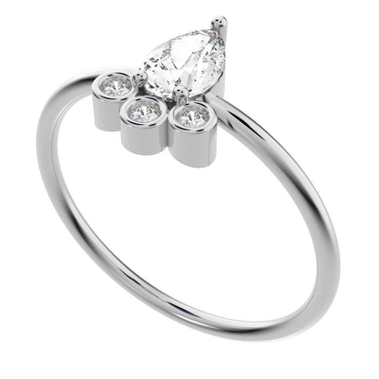 0.435 ct Pear Cut Moissanite dainty Minimalist vertical pyramid bezel 2 stone eye 14K / 18K Solid White Gold everyday ring