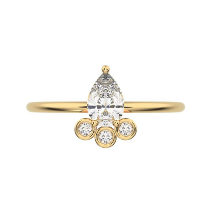 0.435 ct Pear Cut Simulated Clear Diamond dainty Minimalist vertical pyramid bezel 2 stone eye 14K / 18K Solid Yellow Gold everyday ring