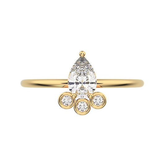 0.435 ct Pear Cut Simulated Clear Diamond dainty Minimalist vertical pyramid bezel 2 stone eye 14K / 18K Solid Yellow Gold everyday ring