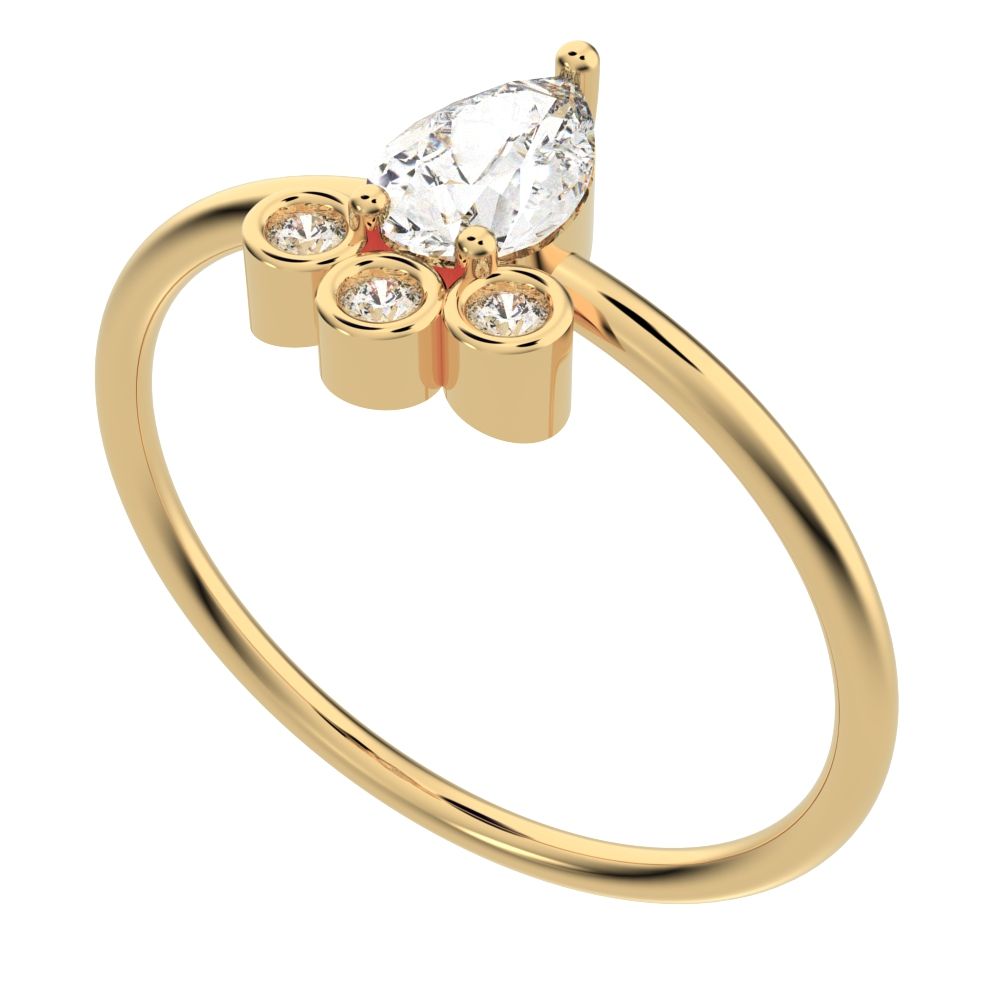 0.435 ct Pear Cut Simulated Clear Diamond dainty Minimalist vertical pyramid bezel 2 stone eye 14K / 18K Solid Yellow Gold everyday ring