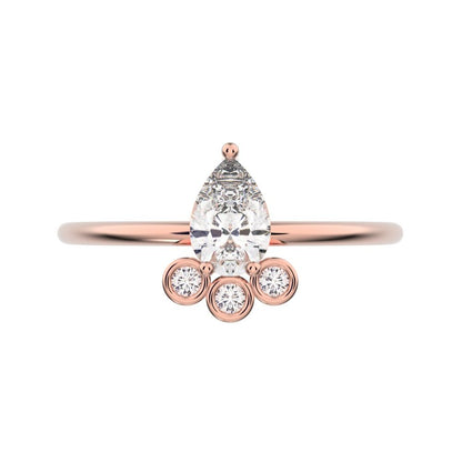 0.435 ct Pear Cut Simulated Clear Diamond dainty Minimalist vertical pyramid bezel 2 stone eye 14K / 18K Solid Rose Gold everyday ring