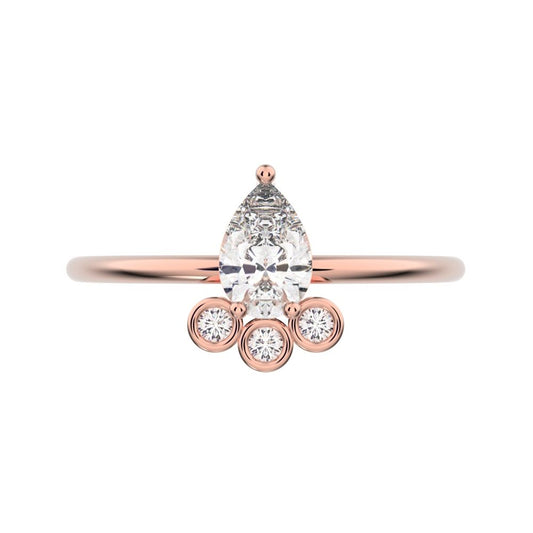 0.435 ct Pear Cut Moissanite dainty Minimalist vertical pyramid bezel 2 stone eye 14K / 18K Solid Rose Gold everyday ring