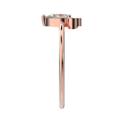 0.435 ct Pear Cut Simulated Clear Diamond dainty Minimalist vertical pyramid bezel 2 stone eye 14K / 18K Solid Rose Gold everyday ring