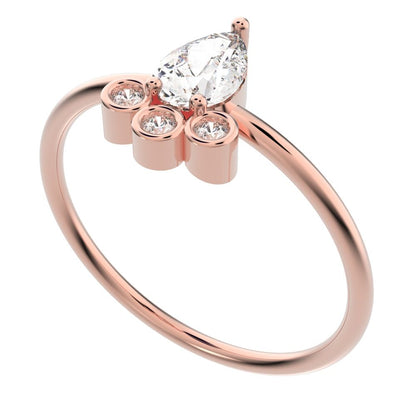 0.435 ct Pear Cut Simulated Clear Diamond dainty Minimalist vertical pyramid bezel 2 stone eye 14K / 18K Solid Rose Gold everyday ring
