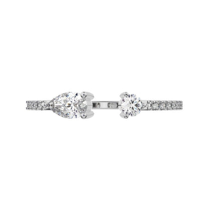0.38Ct Pear Cut Simulated Clear Diamond Minimalist adjustable Stackable eye Toi et Moi 14K / 18K Solid White Gold everyday wedding band