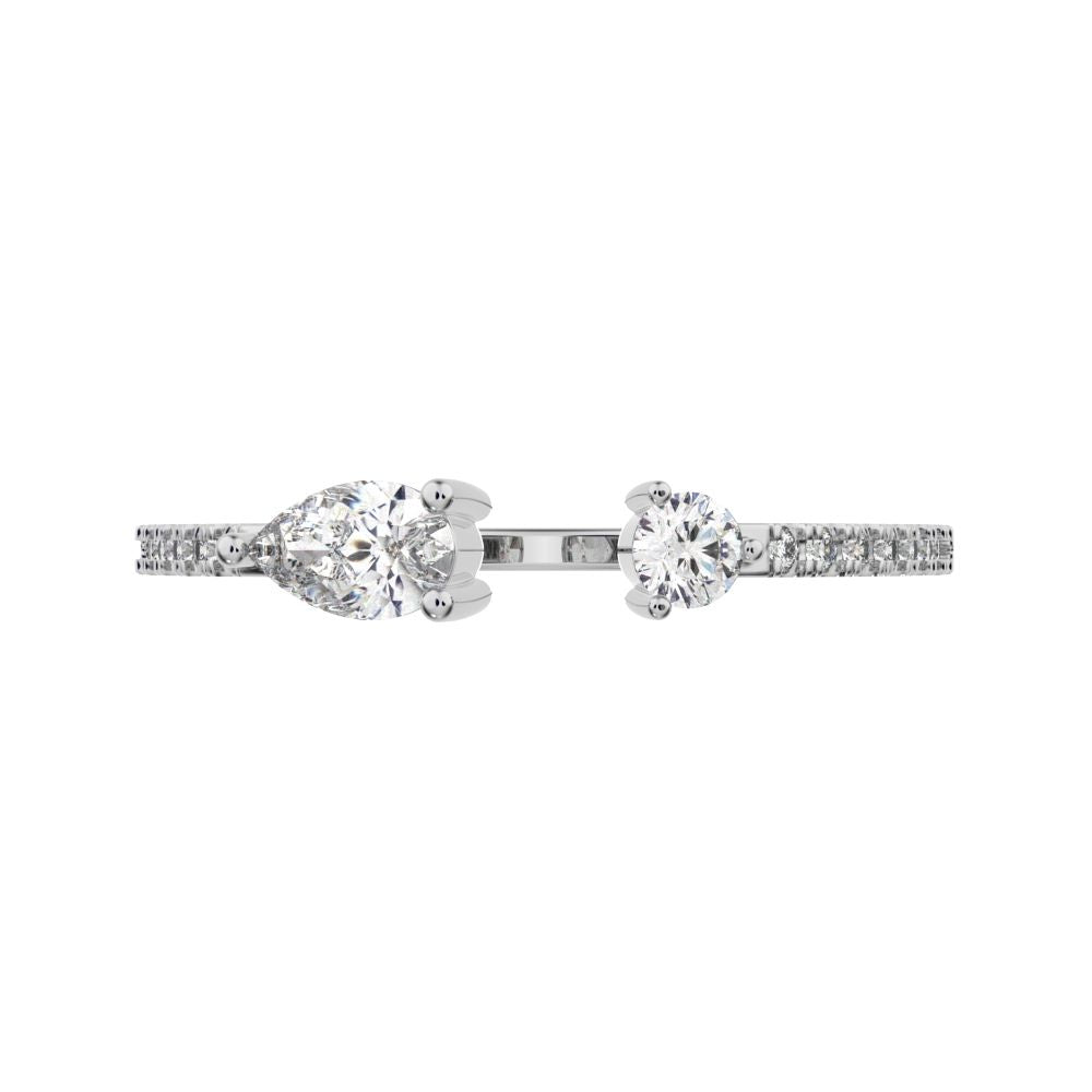 0.38 ct Pear Cut Moissanite dainty Minimalist adjustable Stackable eye Toi et Moi simple 14K / 18K Solid White Gold everyday wedding band