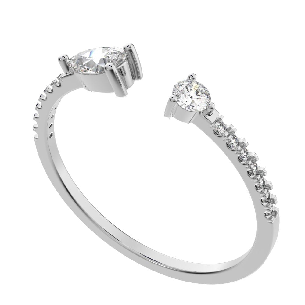 0.38 ct Pear Cut Moissanite dainty Minimalist adjustable Stackable eye Toi et Moi simple 14K / 18K Solid White Gold everyday wedding band
