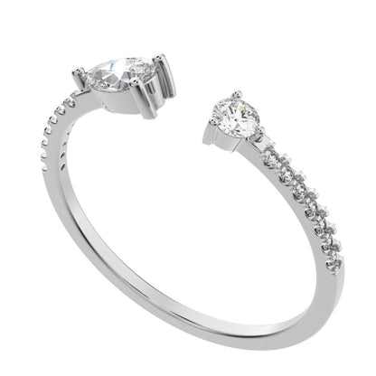0.38 ct Pear Cut Moissanite dainty Minimalist adjustable Stackable eye Toi et Moi simple 14K / 18K Solid White Gold everyday wedding band