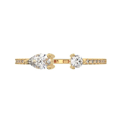 0.38Ct Pear Cut Simulated Clear Diamond Minimalist adjustable Stackable eye Toi et Moi 14K / 18K Solid Yellow Gold everyday wedding band