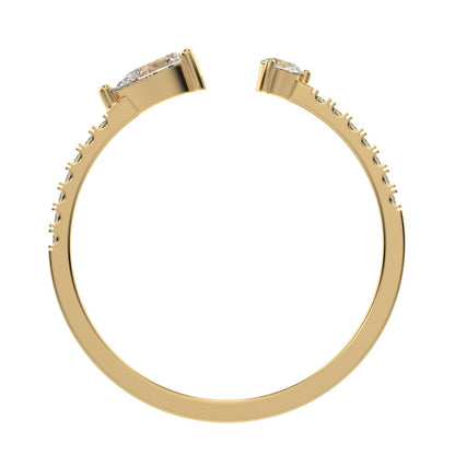 0.38Ct Pear Cut Simulated Clear Diamond Minimalist adjustable Stackable eye Toi et Moi 14K / 18K Solid Yellow Gold everyday wedding band