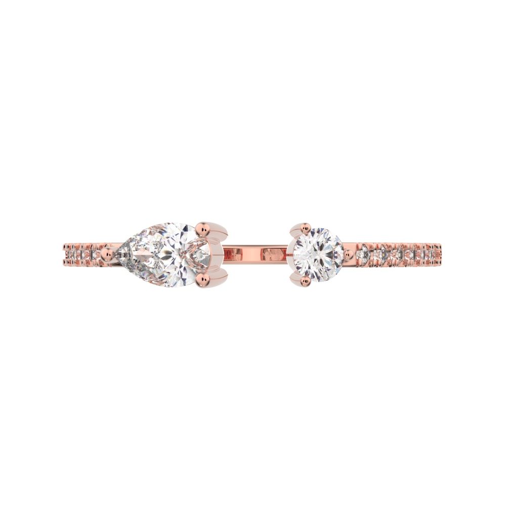 0.38Ct Pear Cut Simulated Clear Diamond Minimalist adjustable Stackable eye Toi et Moi 14K / 18K Solid Rose Gold everyday wedding band