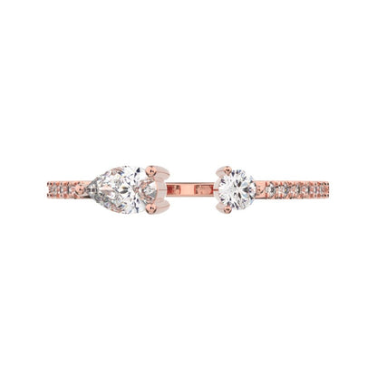 0.38 ct Pear Cut Moissanite dainty Minimalist adjustable Stackable eye Toi et Moi simple 14K / 18K Solid Rose Gold everyday wedding band