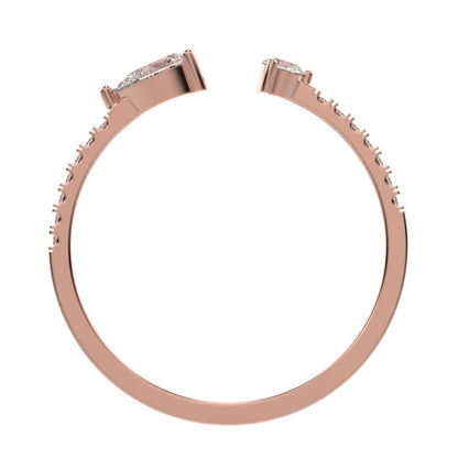 0.38Ct Pear Cut Simulated Clear Diamond Minimalist adjustable Stackable eye Toi et Moi 14K / 18K Solid Rose Gold everyday wedding band