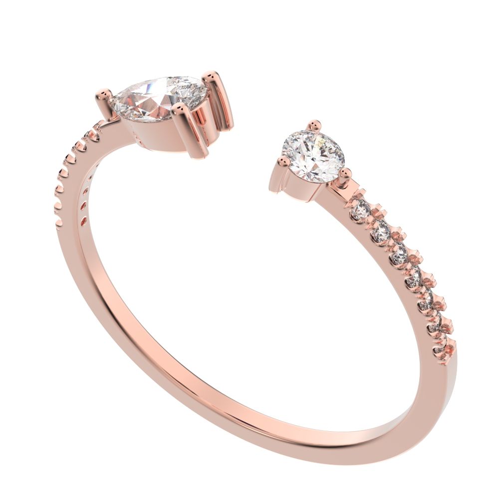 0.38 ct Pear Cut Moissanite dainty Minimalist adjustable Stackable eye Toi et Moi simple 14K / 18K Solid Rose Gold everyday wedding band