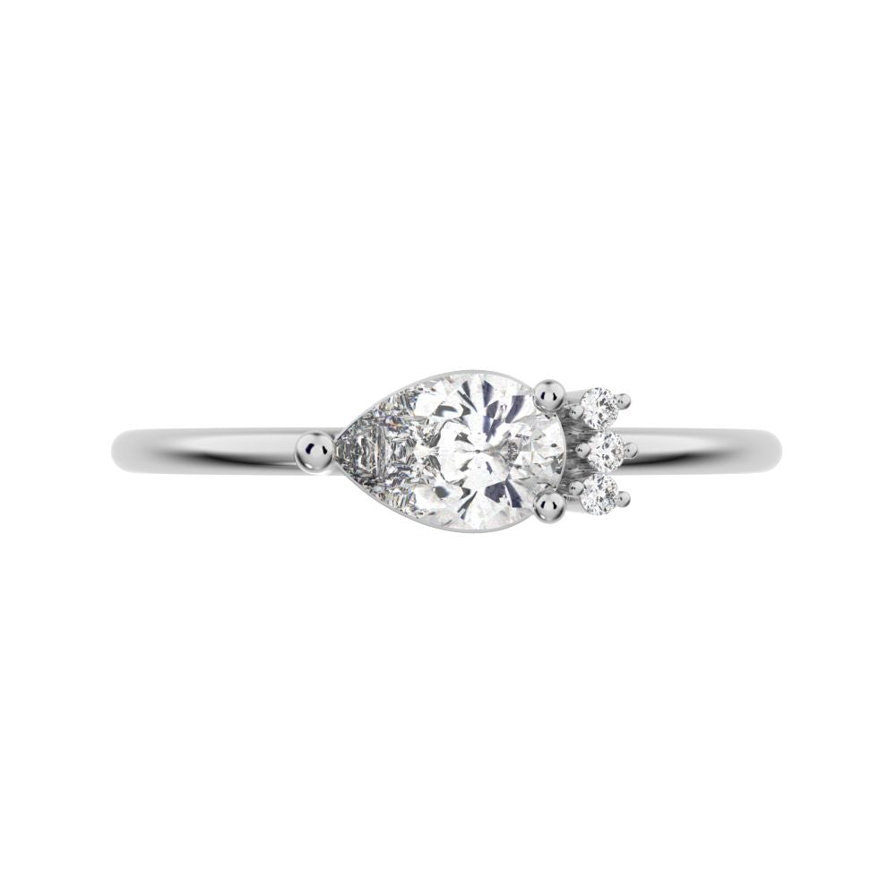 0.4125Ct Pear Cut Simulated Clear Diamond Toi et Moi Three-stone Romantic simple light 14K / 18K Solid White Gold everyday wedding band