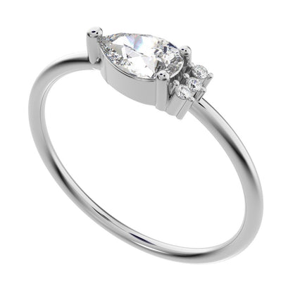 0.4125Ct Pear Cut Simulated Clear Diamond Toi et Moi Three-stone Romantic simple light 14K / 18K Solid White Gold everyday wedding band