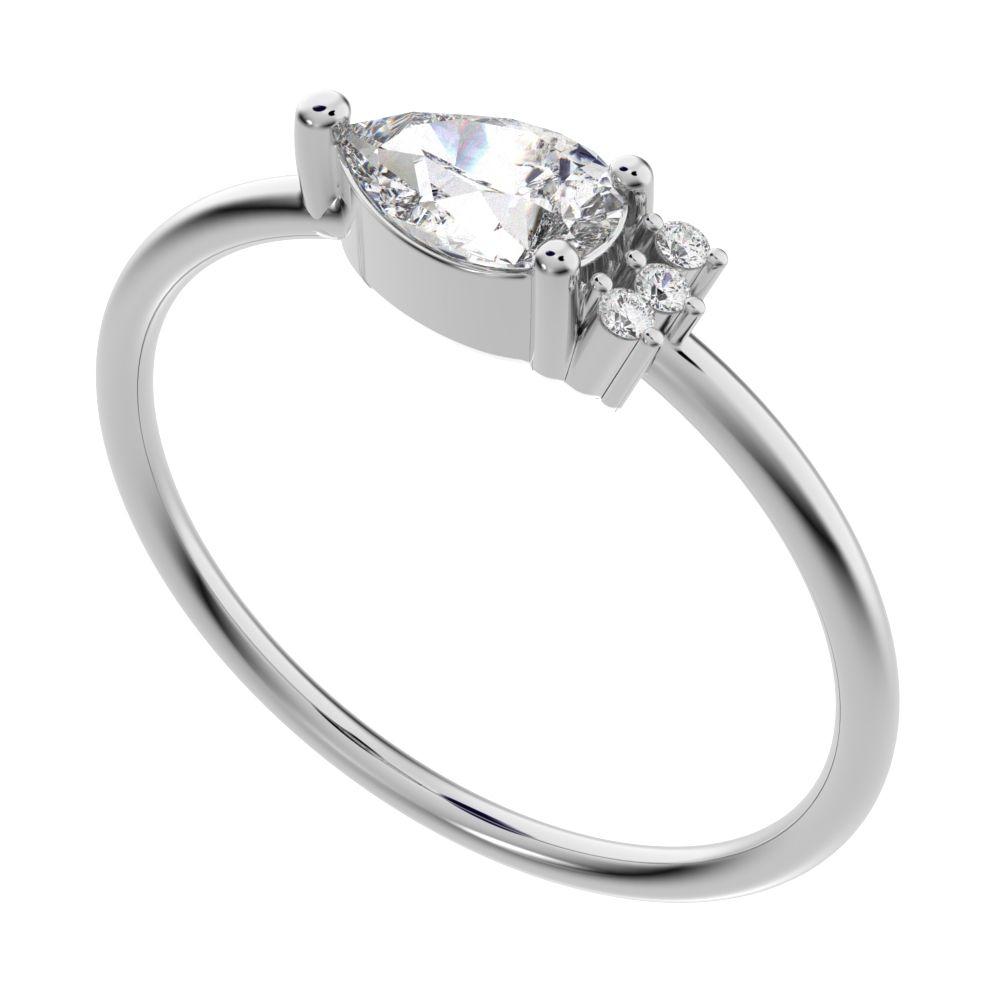 0.4125Ct Pear Cut Moissanite Minimalist Toi et Moi Three-stone Romantic simple light 14K / 18K Solid White Gold everyday wedding band