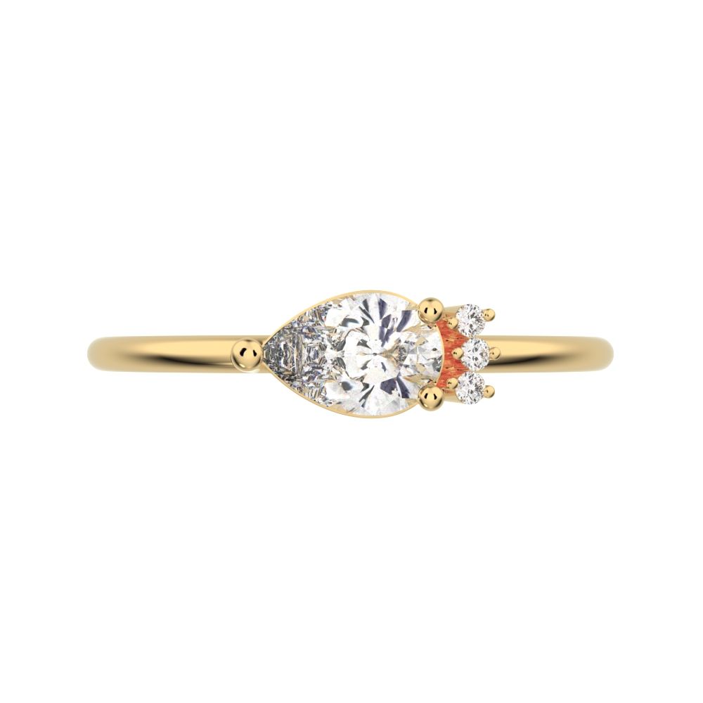 0.4125Ct Pear Cut Simulated Clear Diamond Toi et Moi Three-stone Romantic simple light 14K / 18K Solid Yellow Gold everyday wedding band