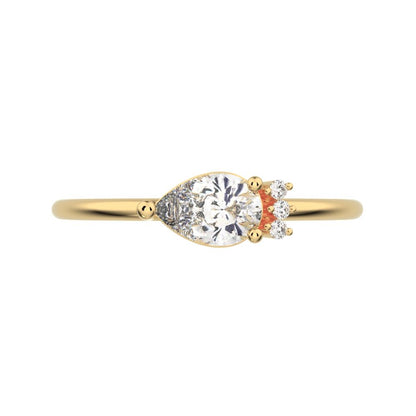 0.4125Ct Pear Cut Simulated Clear Diamond Toi et Moi Three-stone Romantic simple light 14K / 18K Solid Yellow Gold everyday wedding band