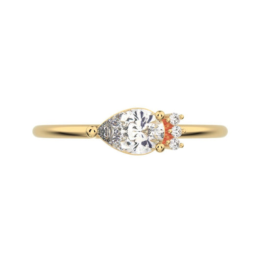 0.4125Ct Pear Cut Moissanite Minimalist Toi et Moi Three-stone Romantic simple light 14K / 18K Solid Yellow Gold everyday wedding band