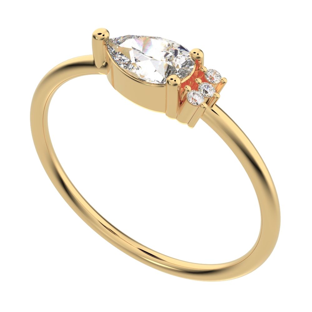0.4125Ct Pear Cut Simulated Clear Diamond Toi et Moi Three-stone Romantic simple light 14K / 18K Solid Yellow Gold everyday wedding band