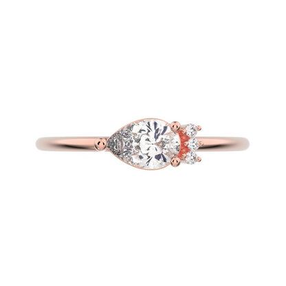 0.4125Ct Pear Cut Moissanite dainty Minimalist Toi et Moi Three-stone Romantic simple light 14K / 18K Solid Rose Gold everyday wedding band