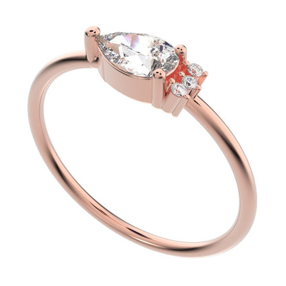 0.4125Ct Pear Cut Moissanite dainty Minimalist Toi et Moi Three-stone Romantic simple light 14K / 18K Solid Rose Gold everyday wedding band
