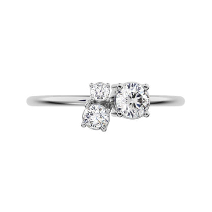 0.32 ct Round Cut Simulated Clear Diamond Minimalist Toi et Moi Three-stone simple vertical 14K / 18K Solid White Gold everyday ring