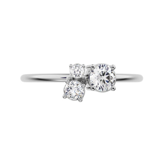 0.32 ct Round Cut Simulated Clear Diamond Minimalist Toi et Moi Three-stone simple vertical 14K / 18K Solid White Gold everyday ring