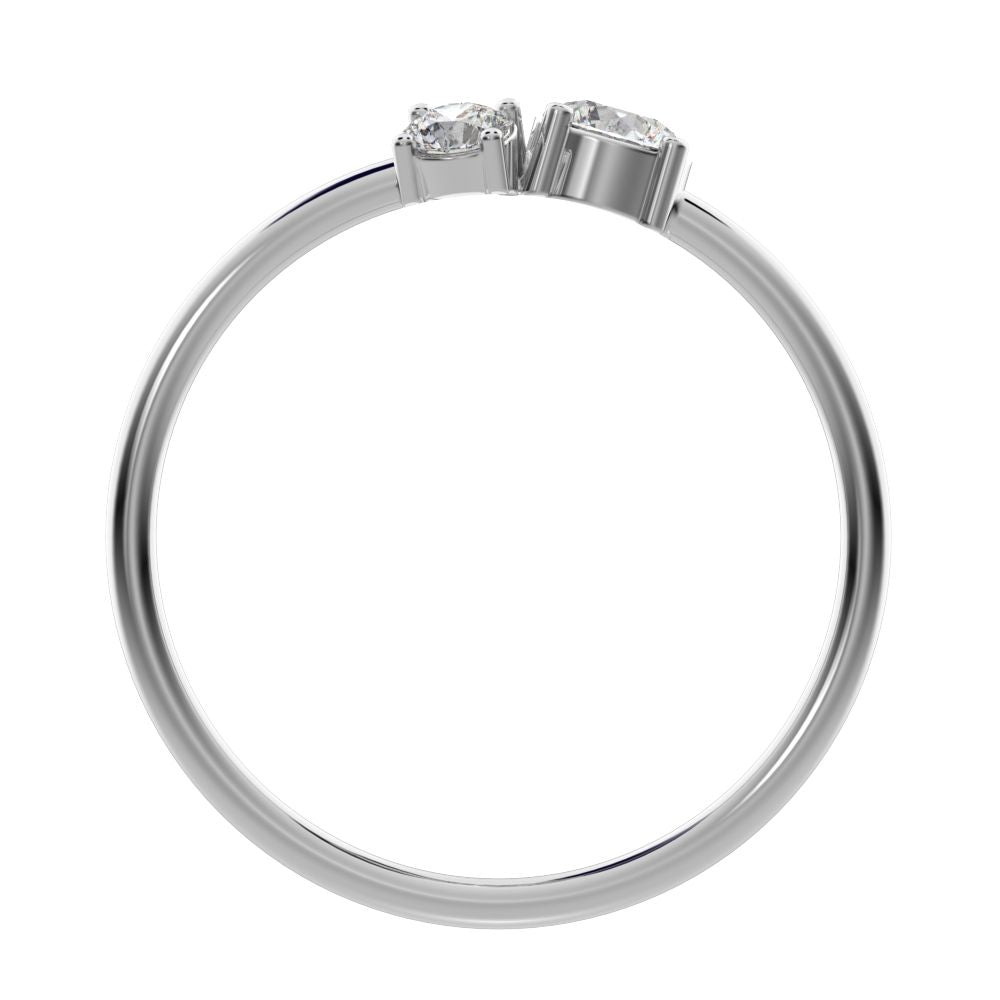 0.32 ct Round Cut Simulated Clear Diamond Minimalist Toi et Moi Three-stone simple vertical 14K / 18K Solid White Gold everyday ring