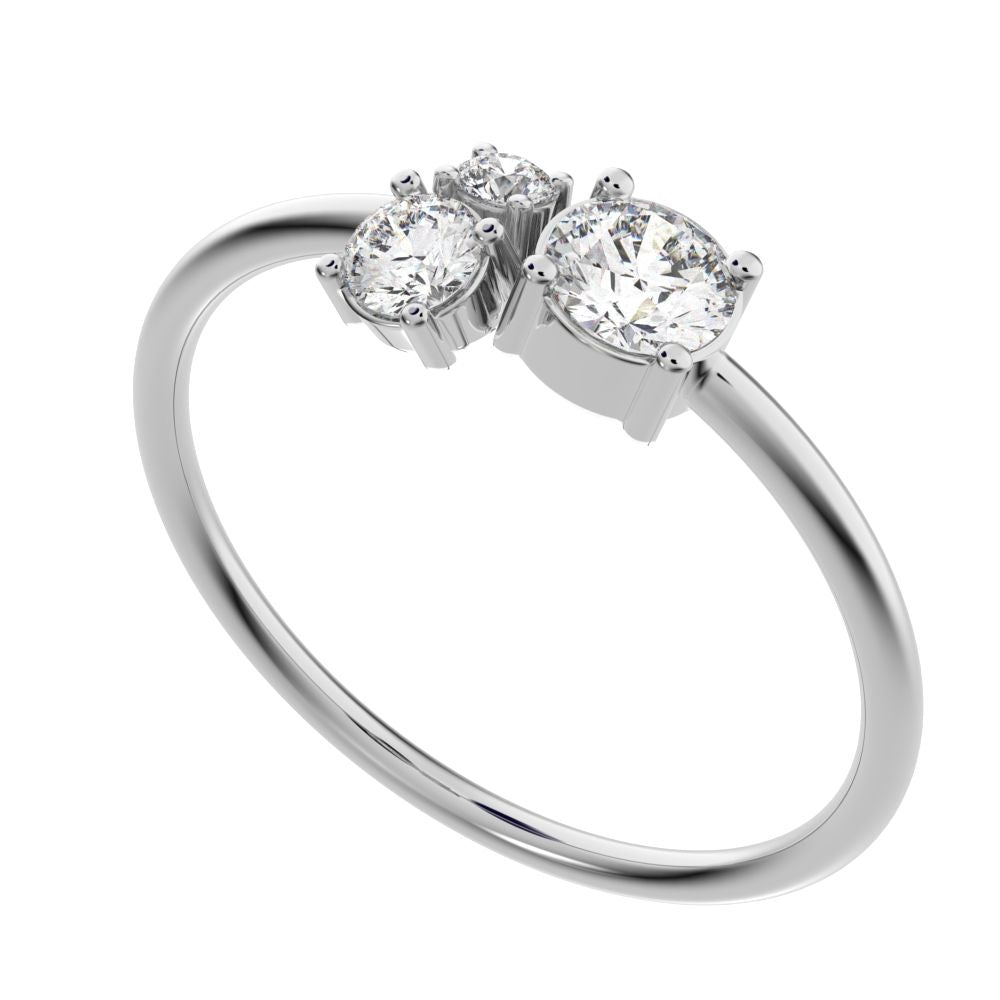 0.32 ct Round Cut Simulated Clear Diamond Minimalist Toi et Moi Three-stone simple vertical 14K / 18K Solid White Gold everyday ring