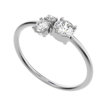 0.32 ct Round Cut Simulated Clear Diamond Minimalist Toi et Moi Three-stone simple vertical 14K / 18K Solid White Gold everyday ring